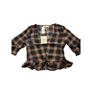 EVERYBODY Talks | NWT!! Plaid Front Tie Crop Top Semi Sheer Small
